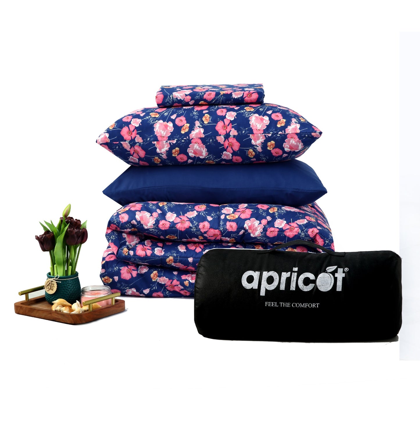 6 PCs Summer Comforter Set-Autumn Bloom Bed Spread Apricot