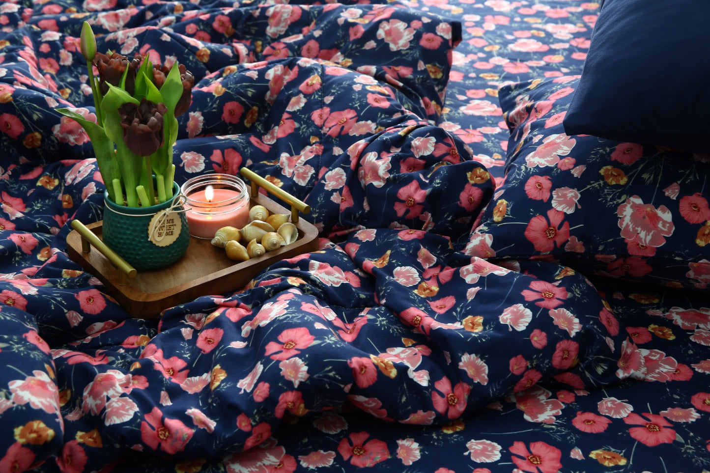 6 PCs Summer Comforter Set-Autumn Bloom Bed Spread Apricot
