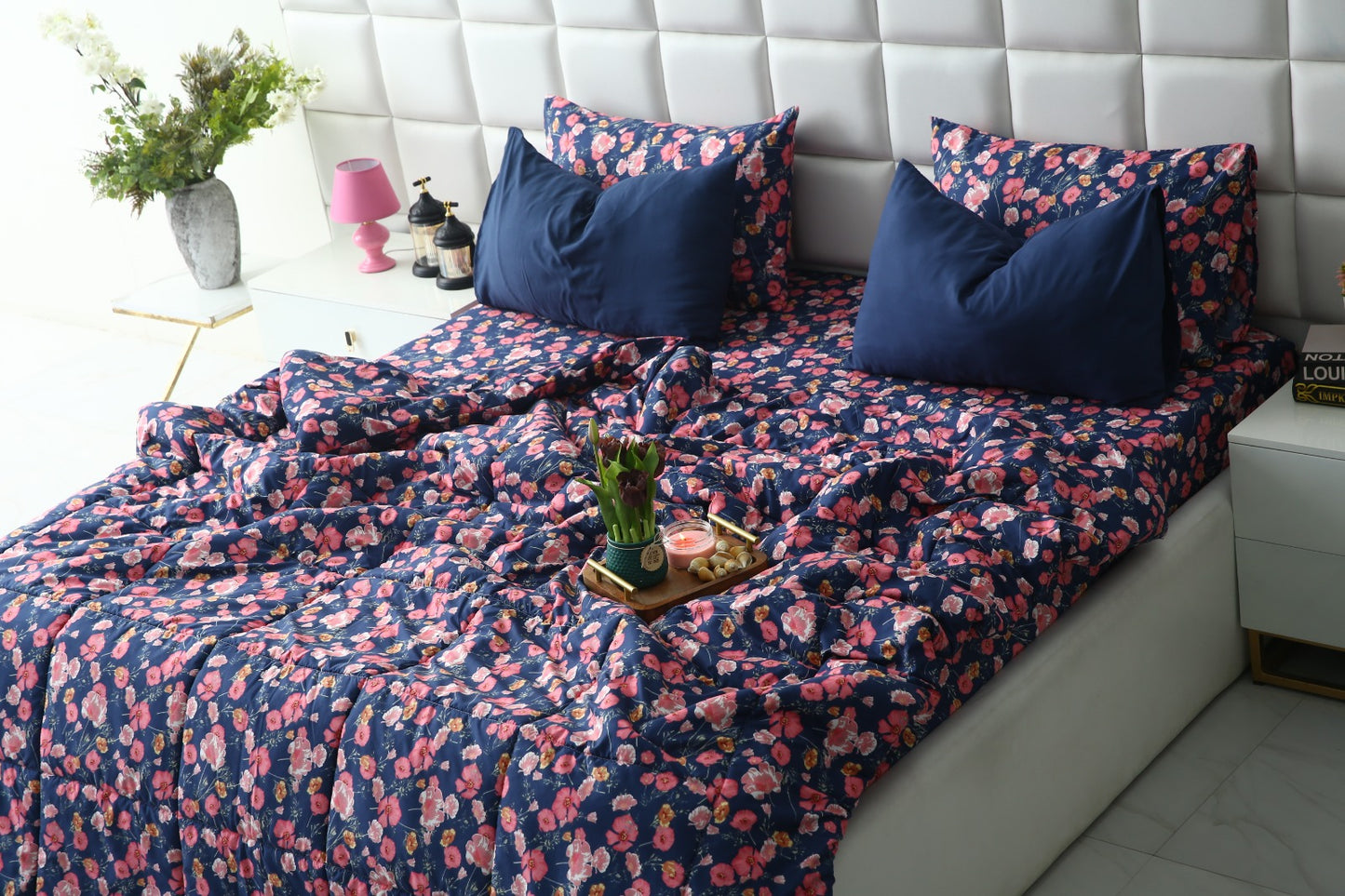 6 PCs Summer Comforter Set-Autumn Bloom Bed Spread Apricot