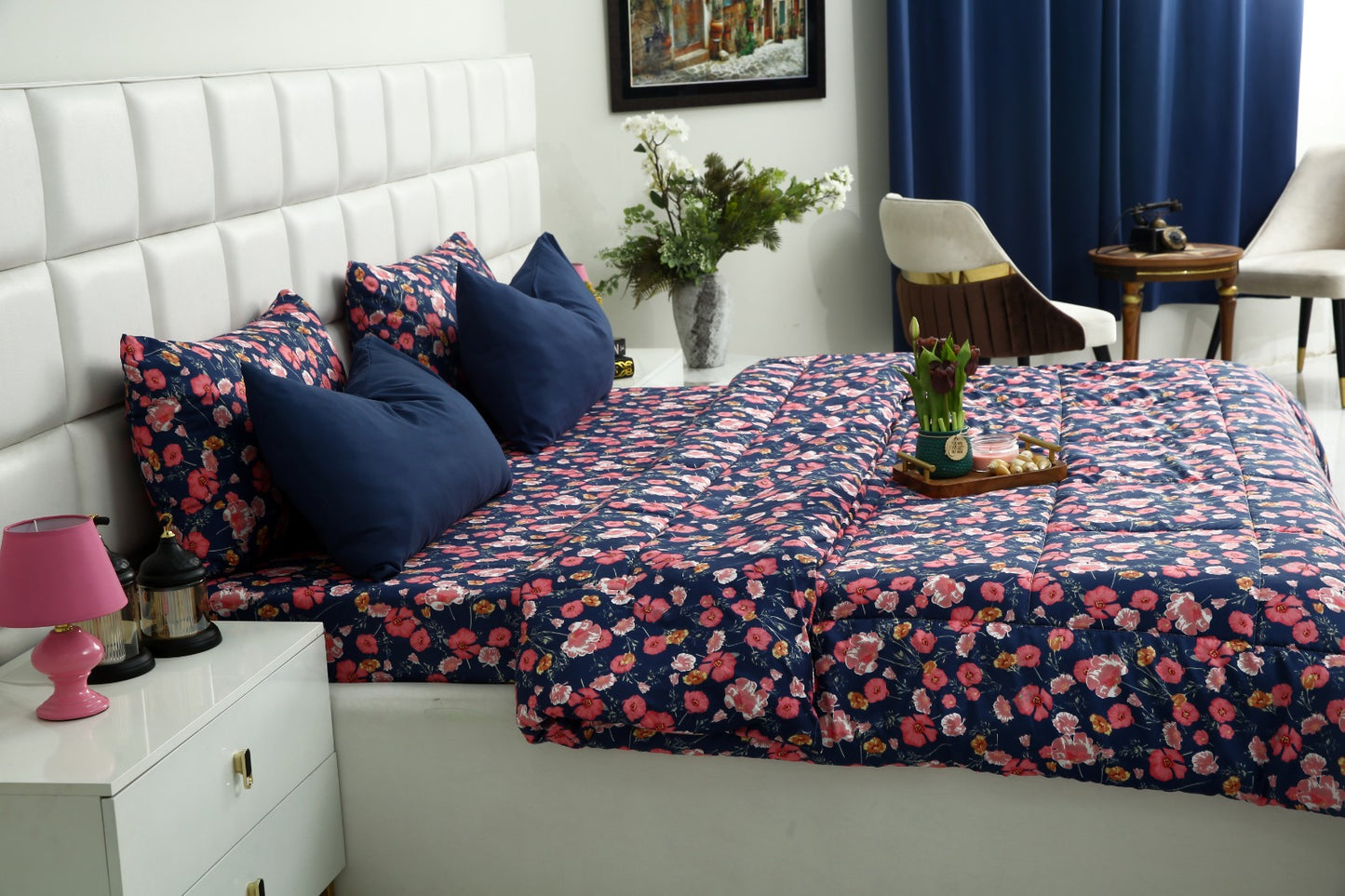 6 PCs Summer Comforter Set-Autumn Bloom Bed Spread Apricot