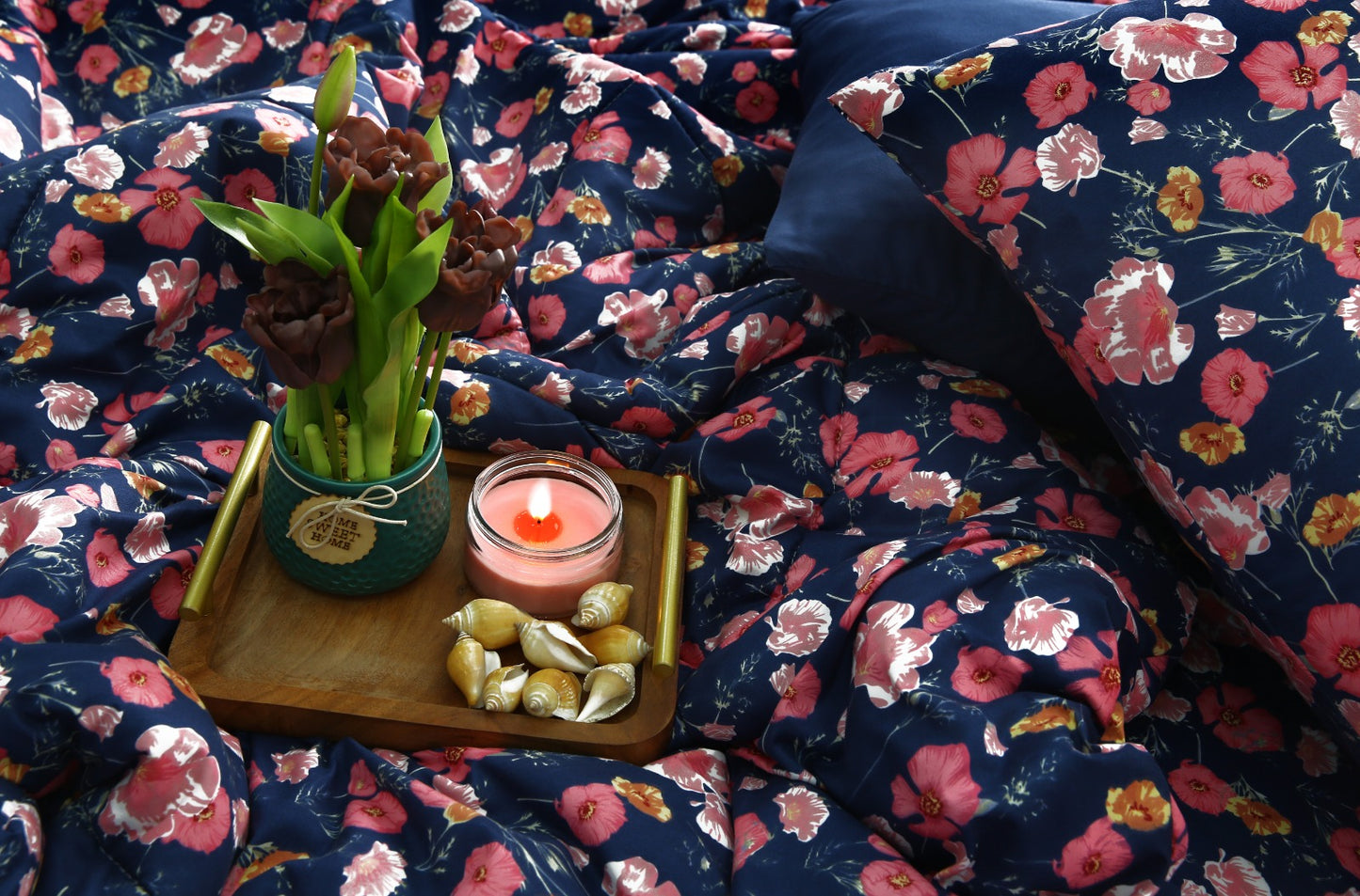 6 PCs Summer Comforter Set-Autumn Bloom Bed Spread Apricot
