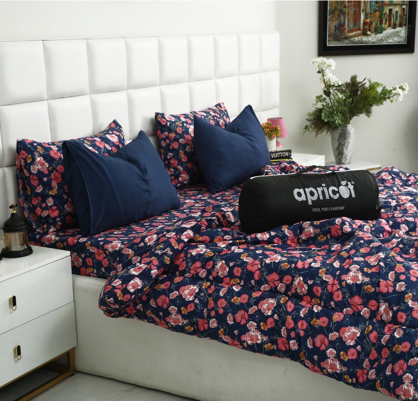 6 PCs Summer Comforter Set-Autumn Bloom Bed Spread Apricot