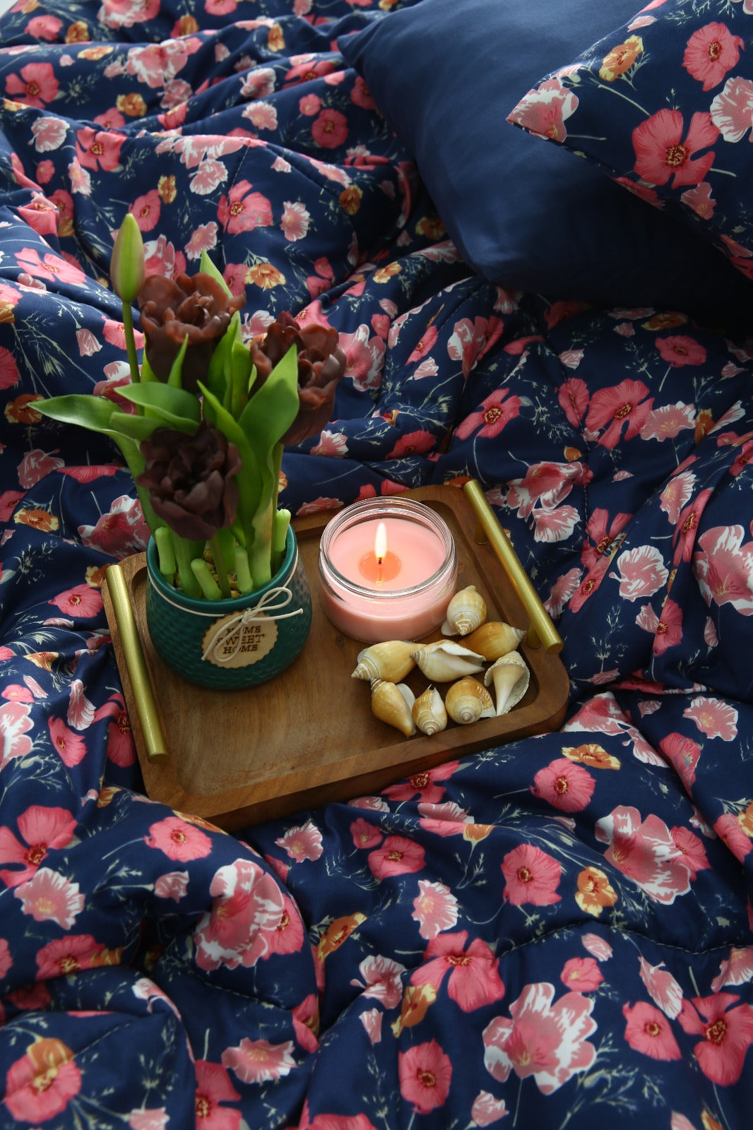 6 PCs Summer Comforter Set-Autumn Bloom Bed Spread Apricot