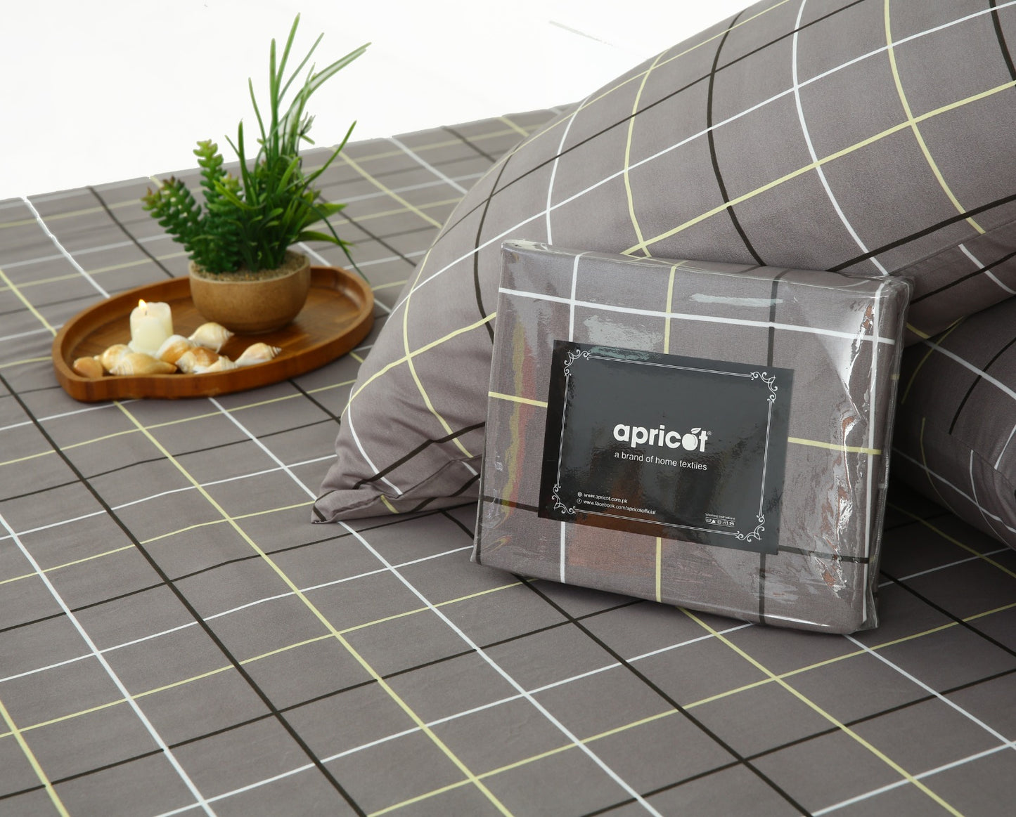 Zipper Mattress Cover Printed-Multi Check Protectors Apricot