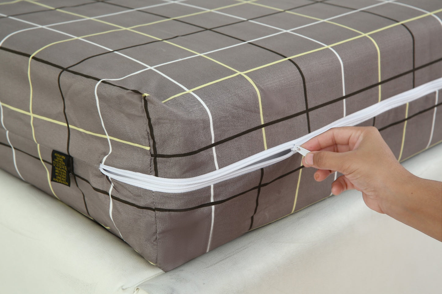 Zipper Mattress Cover Printed-Multi Check Protectors Apricot
