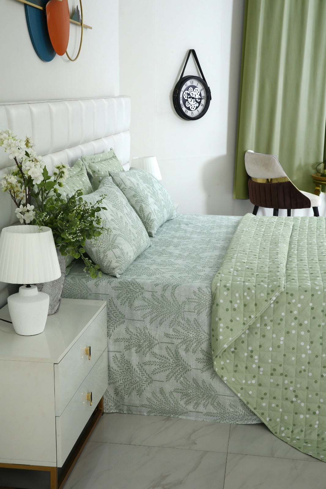 6 PCs Luxury Bed Spread Set-Mint Leafs Bed Spread Apricot