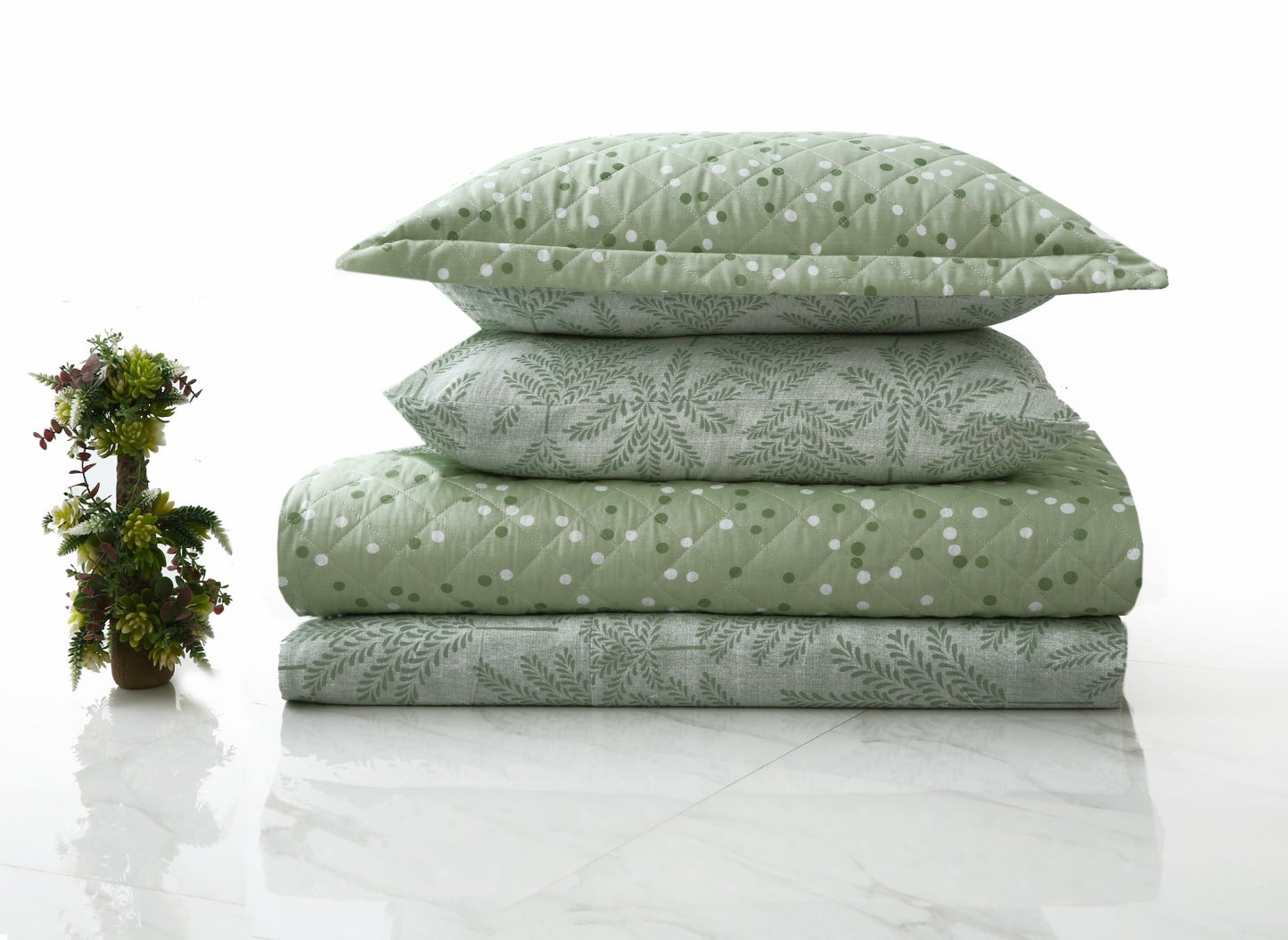 6 PCs Luxury Bed Spread Set-Mint Leafs Bed Spread Apricot