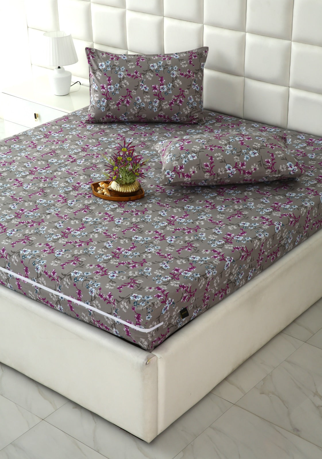 Zipper Mattress Cover Printed-Spring Flowers Protectors Apricot