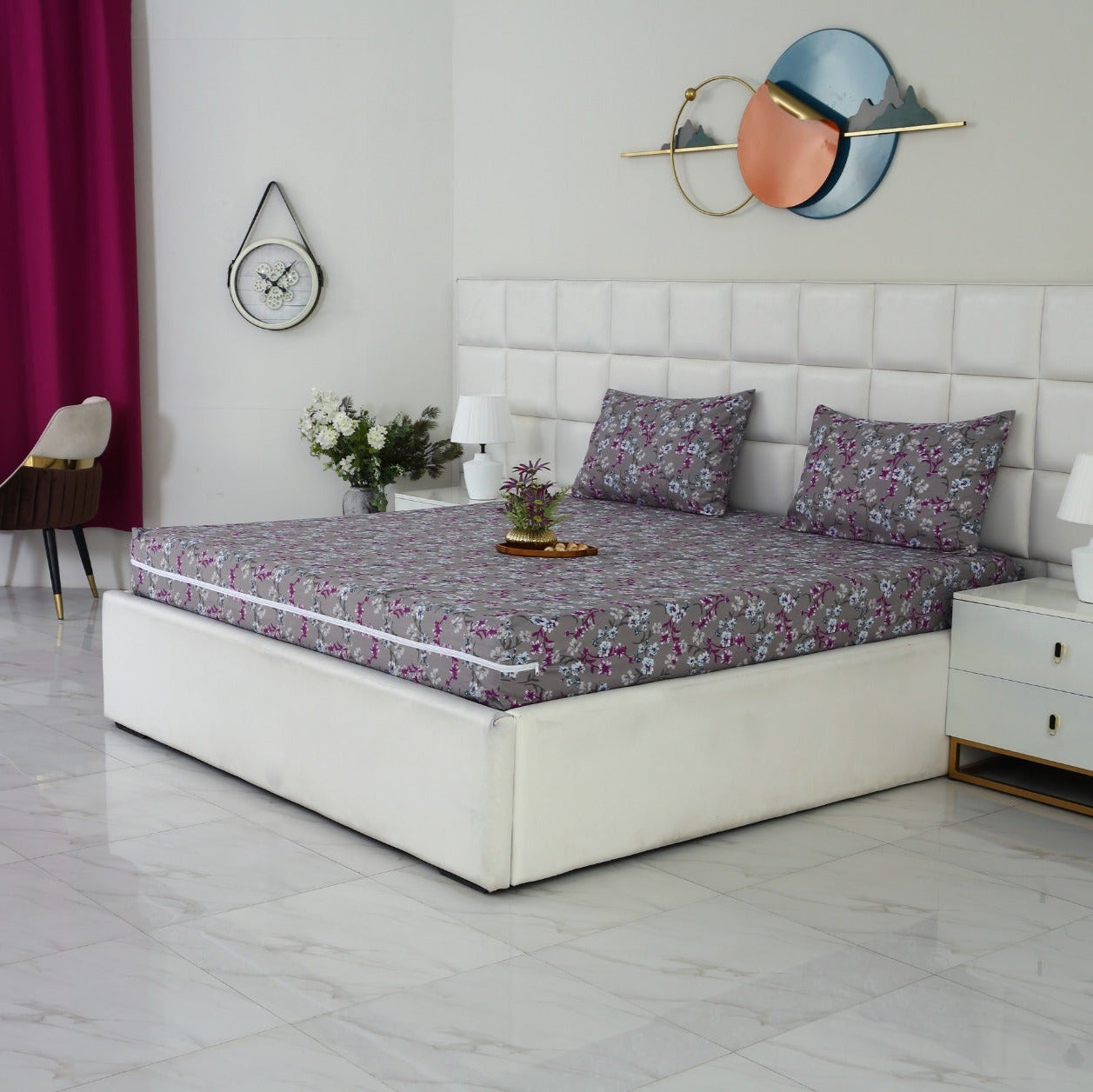 Zipper Mattress Cover Printed-Spring Flowers Protectors Apricot