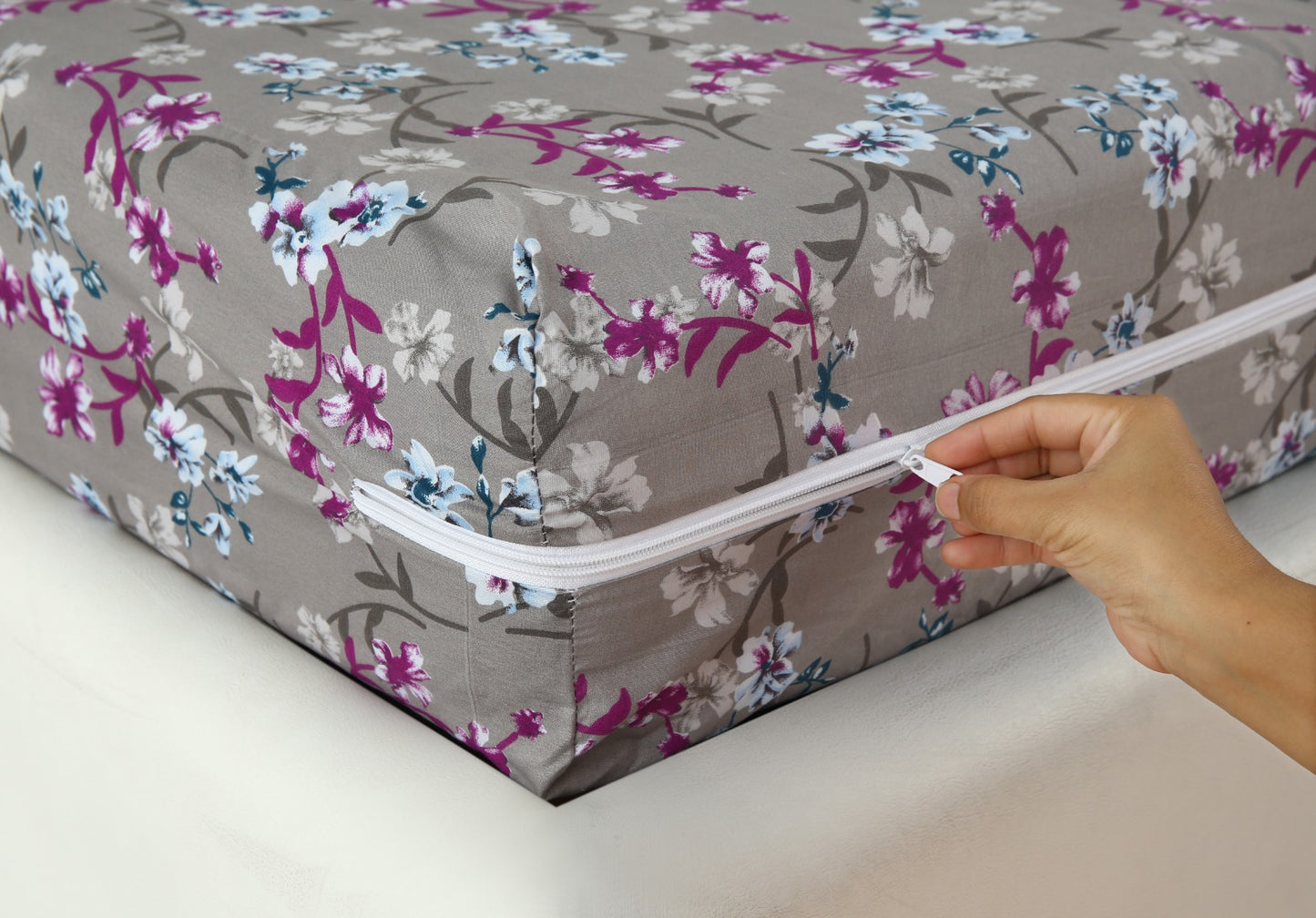 Zipper Mattress Cover Printed-Spring Flowers Protectors Apricot