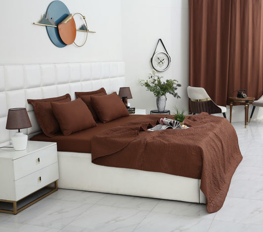 6 PCs Luxury Bed Spread Set-Brown Bed Spread Apricot