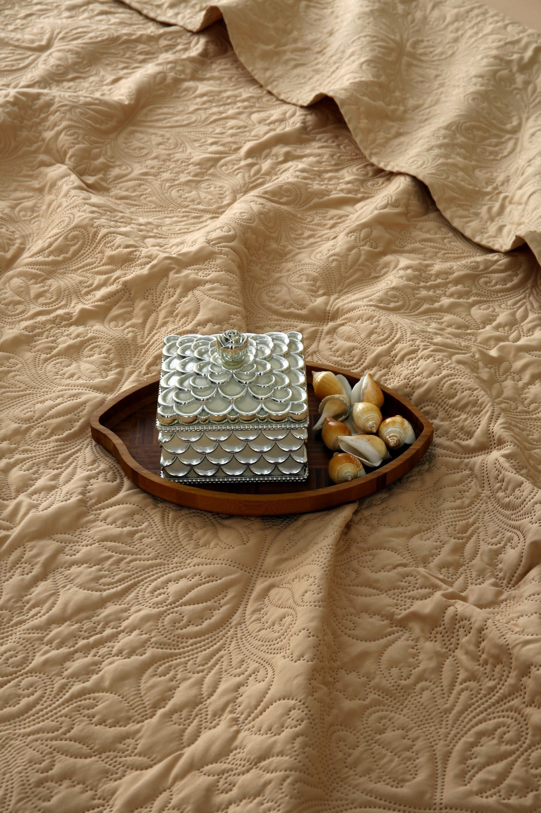 6 PCs Luxury Bed Spread Set-Beige Bed Spread Apricot