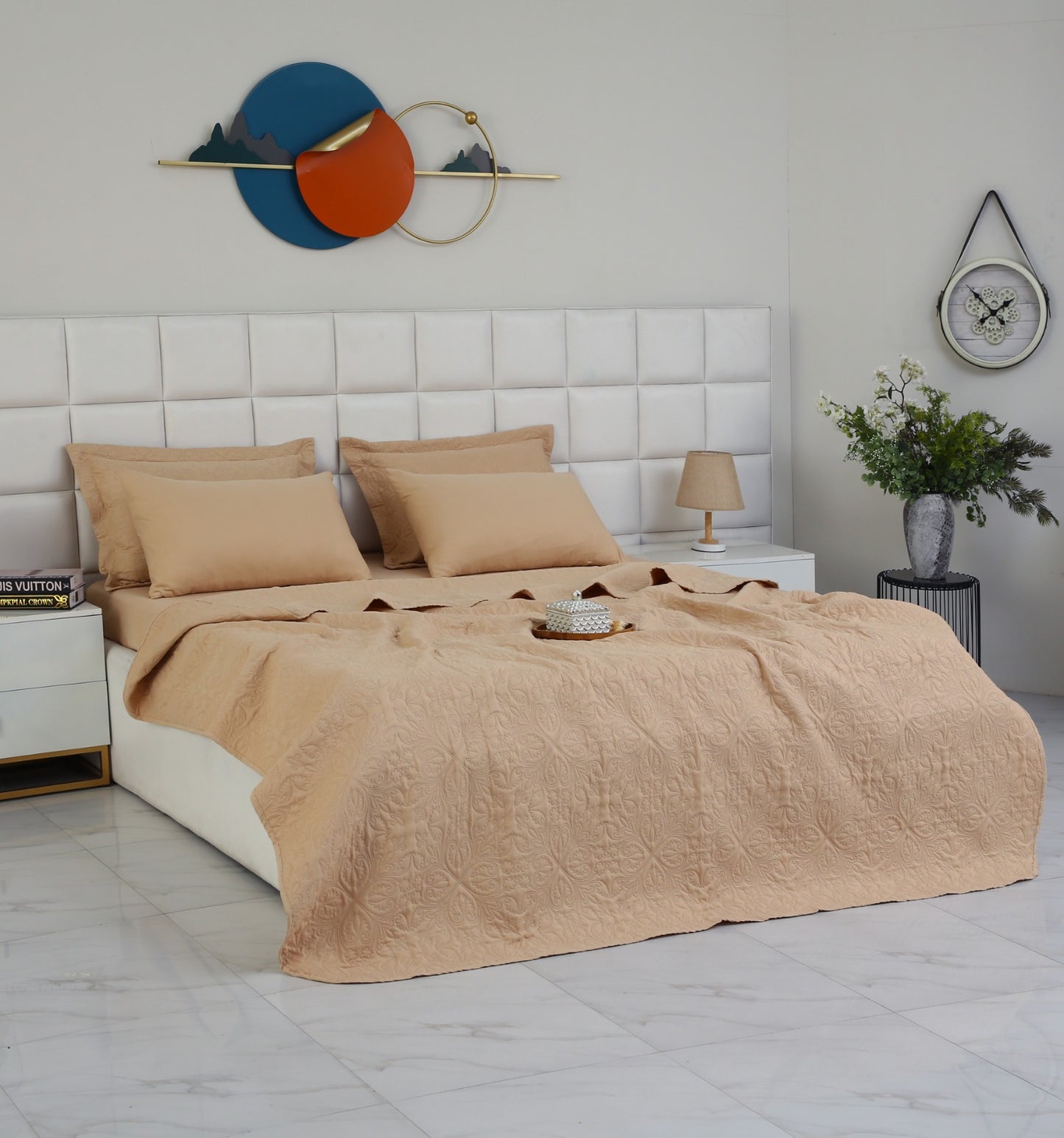 6 PCs Luxury Bed Spread Set-Beige Bed Spread Apricot