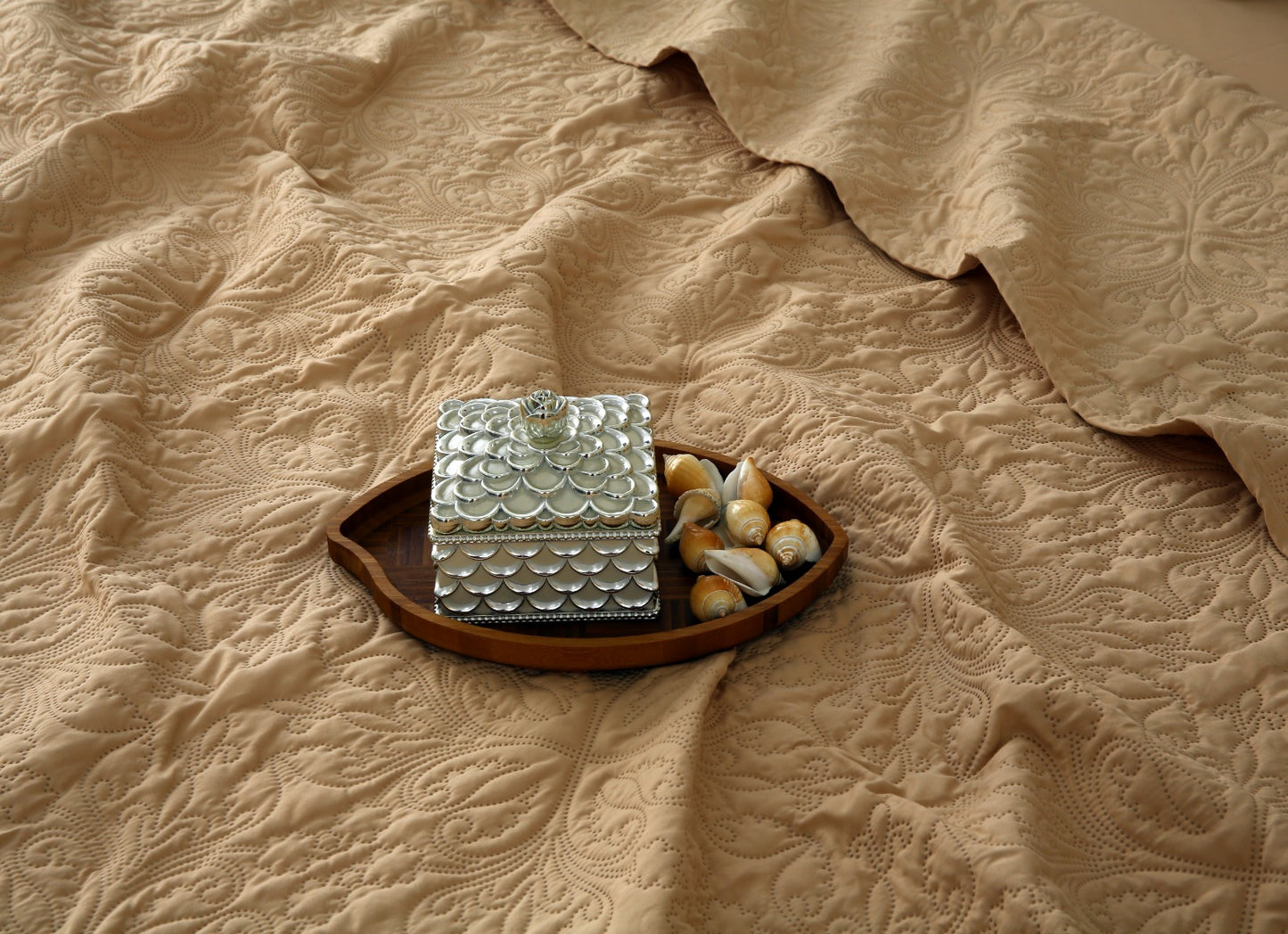 6 PCs Luxury Bed Spread Set-Beige Bed Spread Apricot