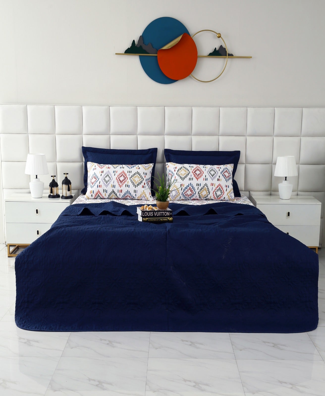 6 PCs Luxury Bed Spread Set-Rainbow Diamond Bed Spread Apricot