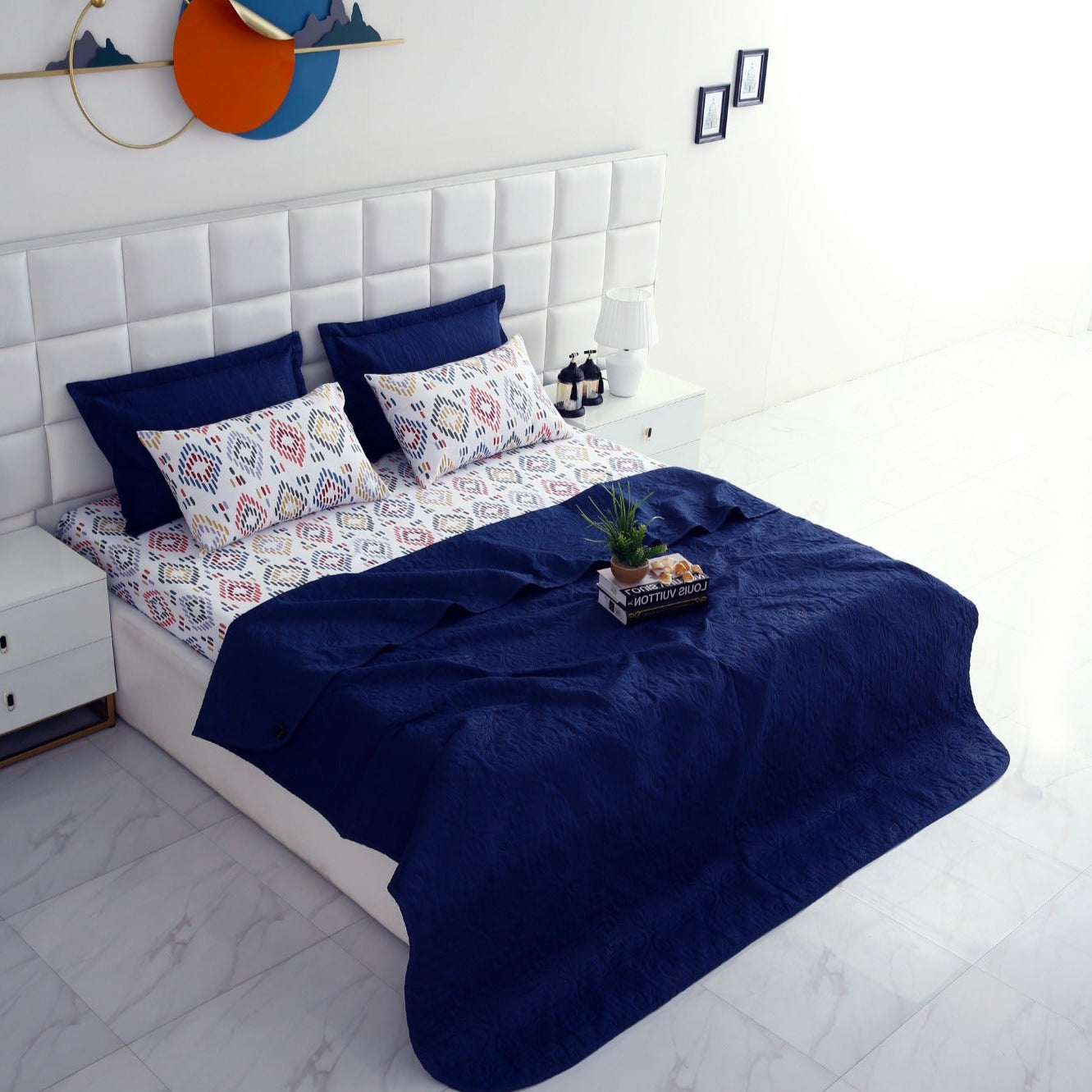 6 PCs Luxury Bed Spread Set-Rainbow Diamond Bed Spread Apricot