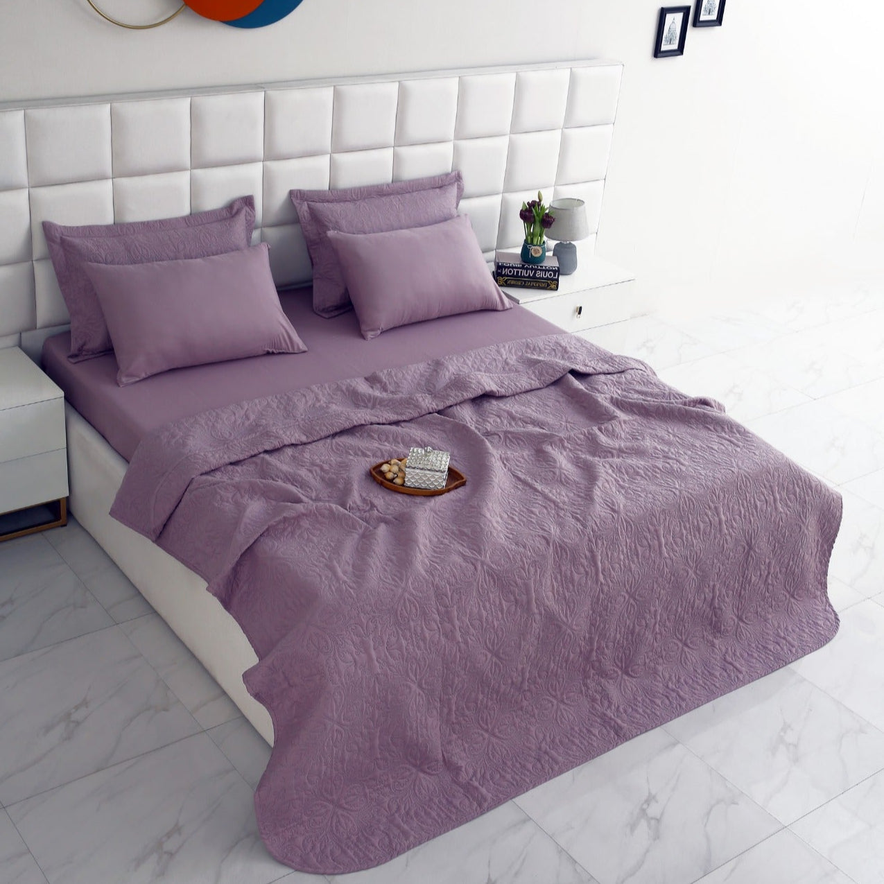 6 PCs Luxury Bed Spread Set-Mauve Bed Spread Apricot