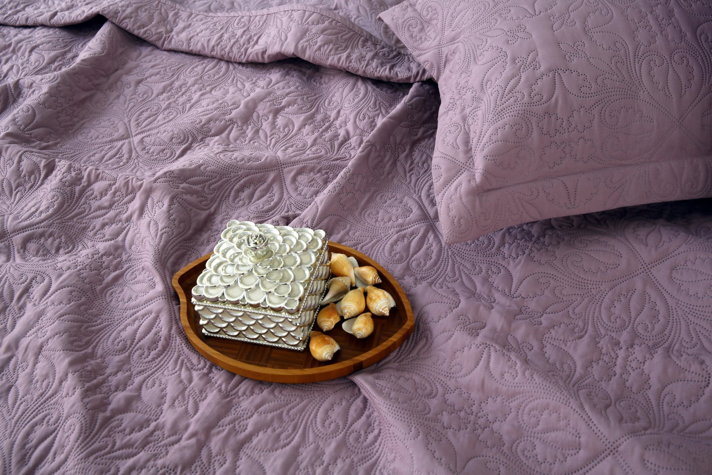 6 PCs Luxury Bed Spread Set-Mauve Bed Spread Apricot