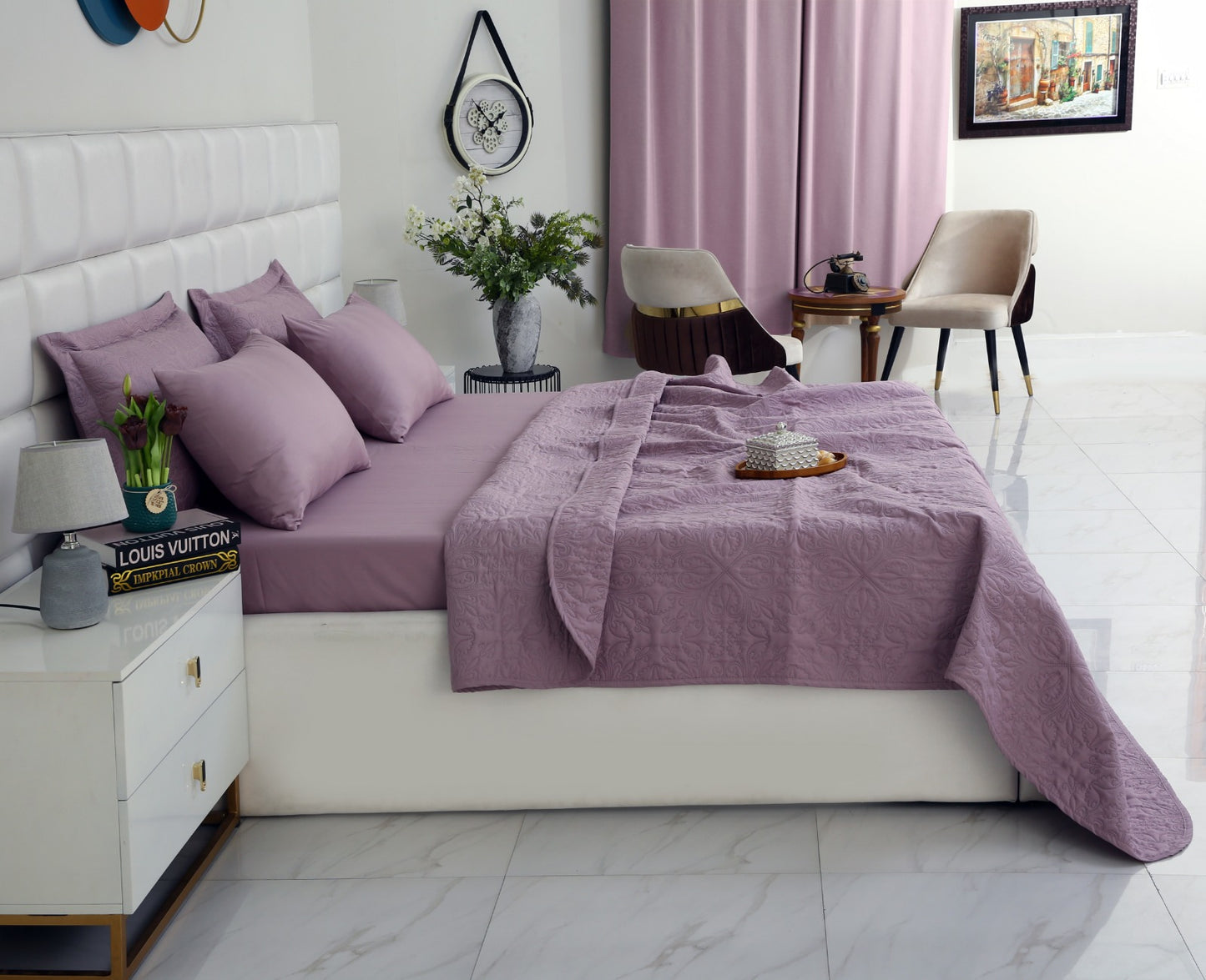 6 PCs Luxury Bed Spread Set-Mauve Bed Spread Apricot