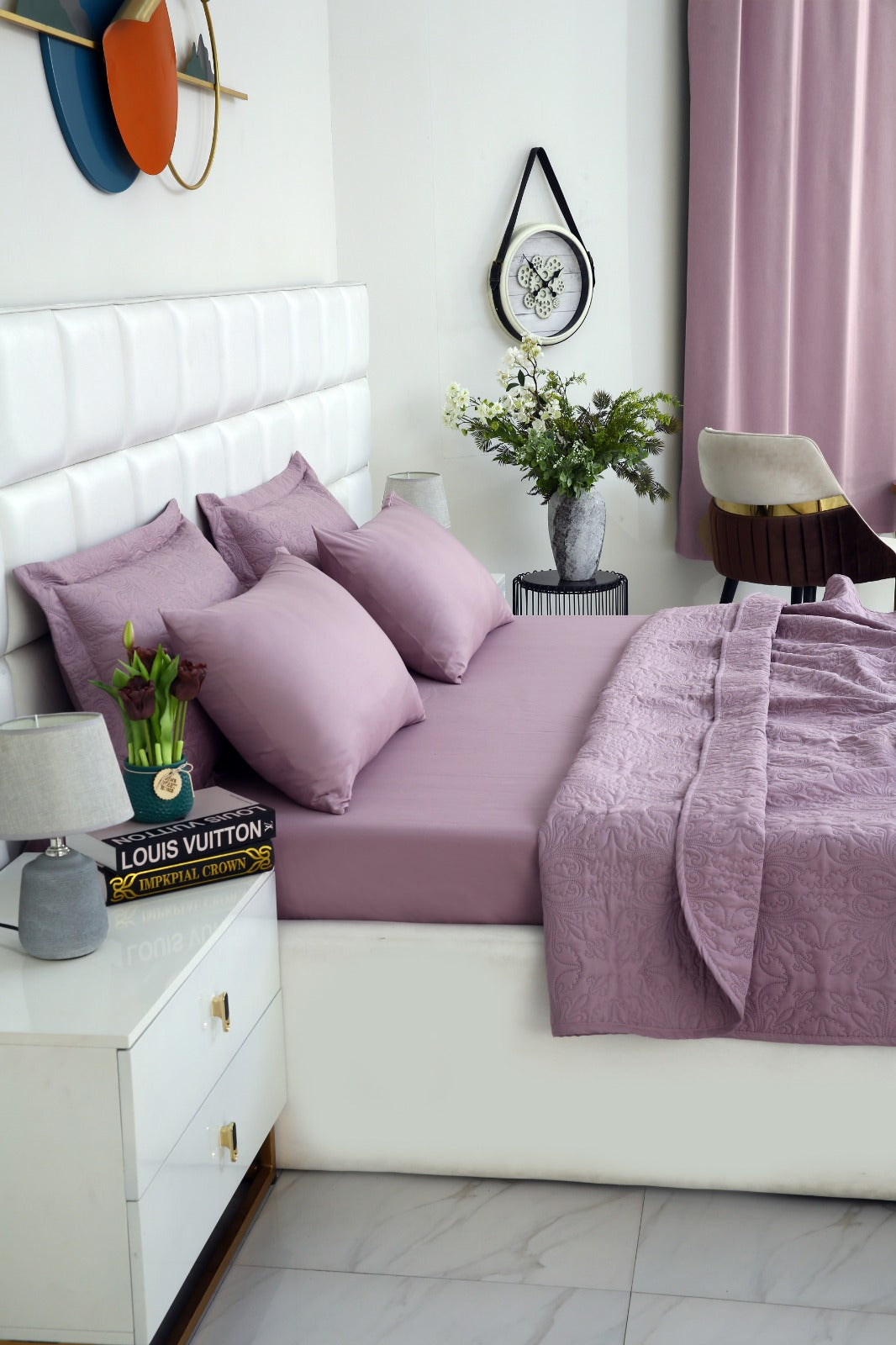 6 PCs Luxury Bed Spread Set-Mauve Bed Spread Apricot