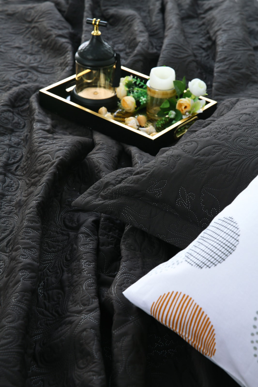 6 PCs Luxury Bed Spread Set-Circle Art Bed Spread Apricot