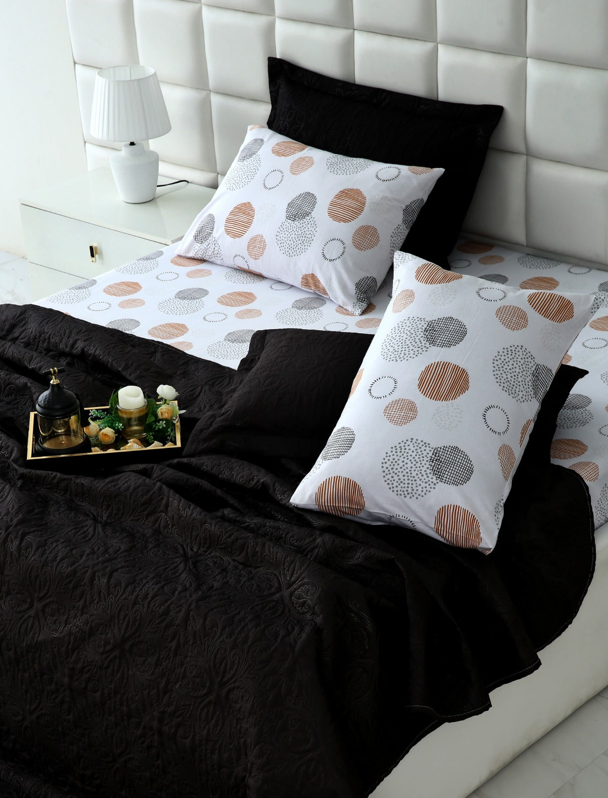 6 PCs Luxury Bed Spread Set-Circle Art Bed Spread Apricot