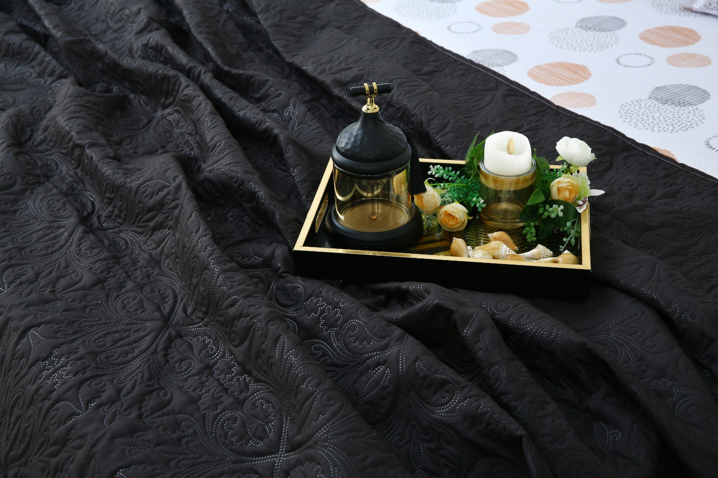 6 PCs Luxury Bed Spread Set-Circle Art Bed Spread Apricot