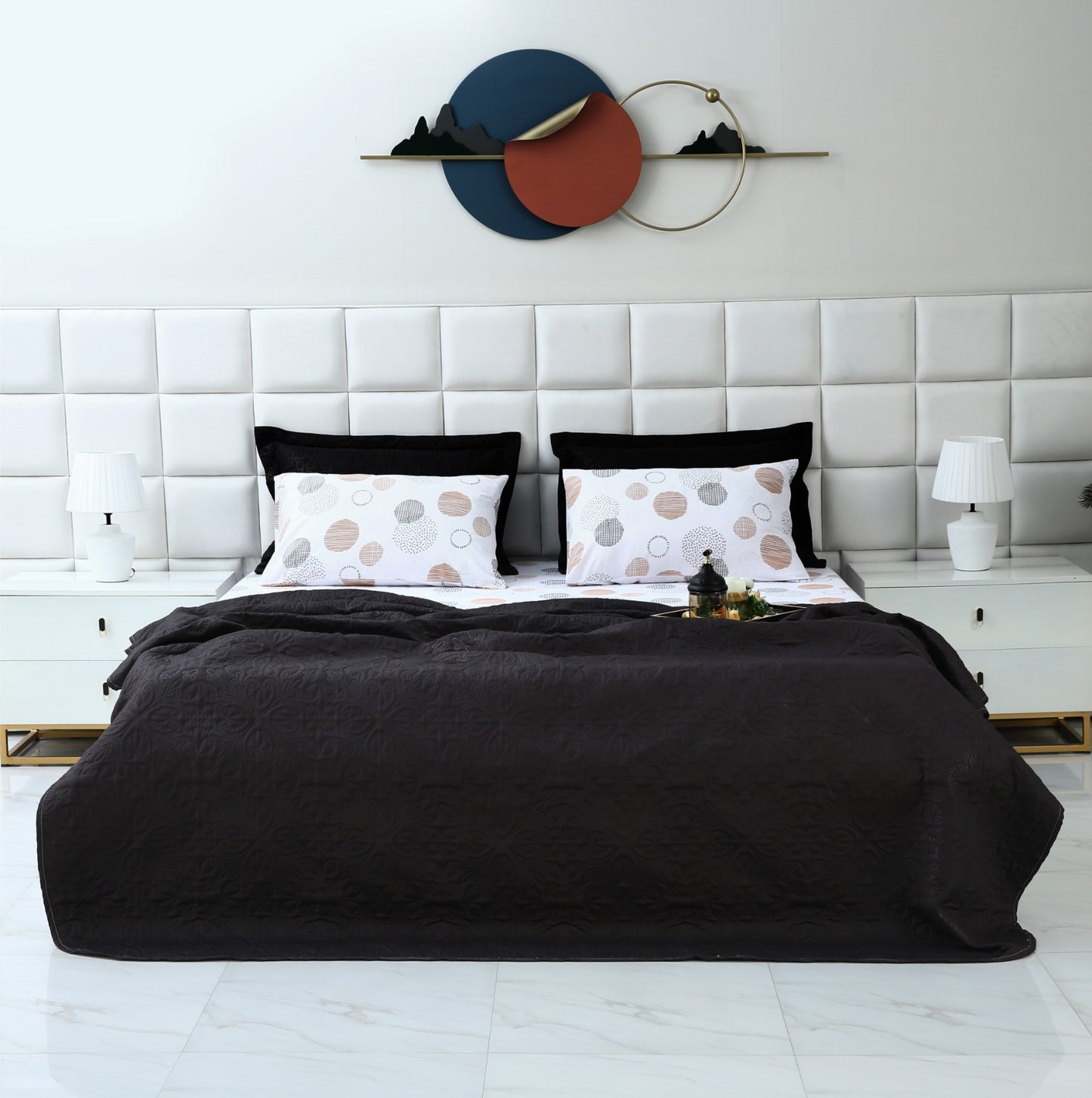 6 PCs Luxury Bed Spread Set-Circle Art Bed Spread Apricot
