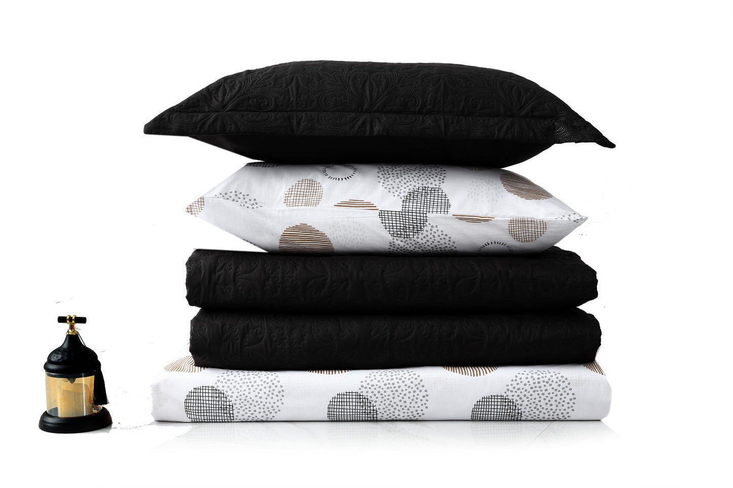 6 PCs Luxury Bed Spread Set-Circle Art Bed Spread Apricot
