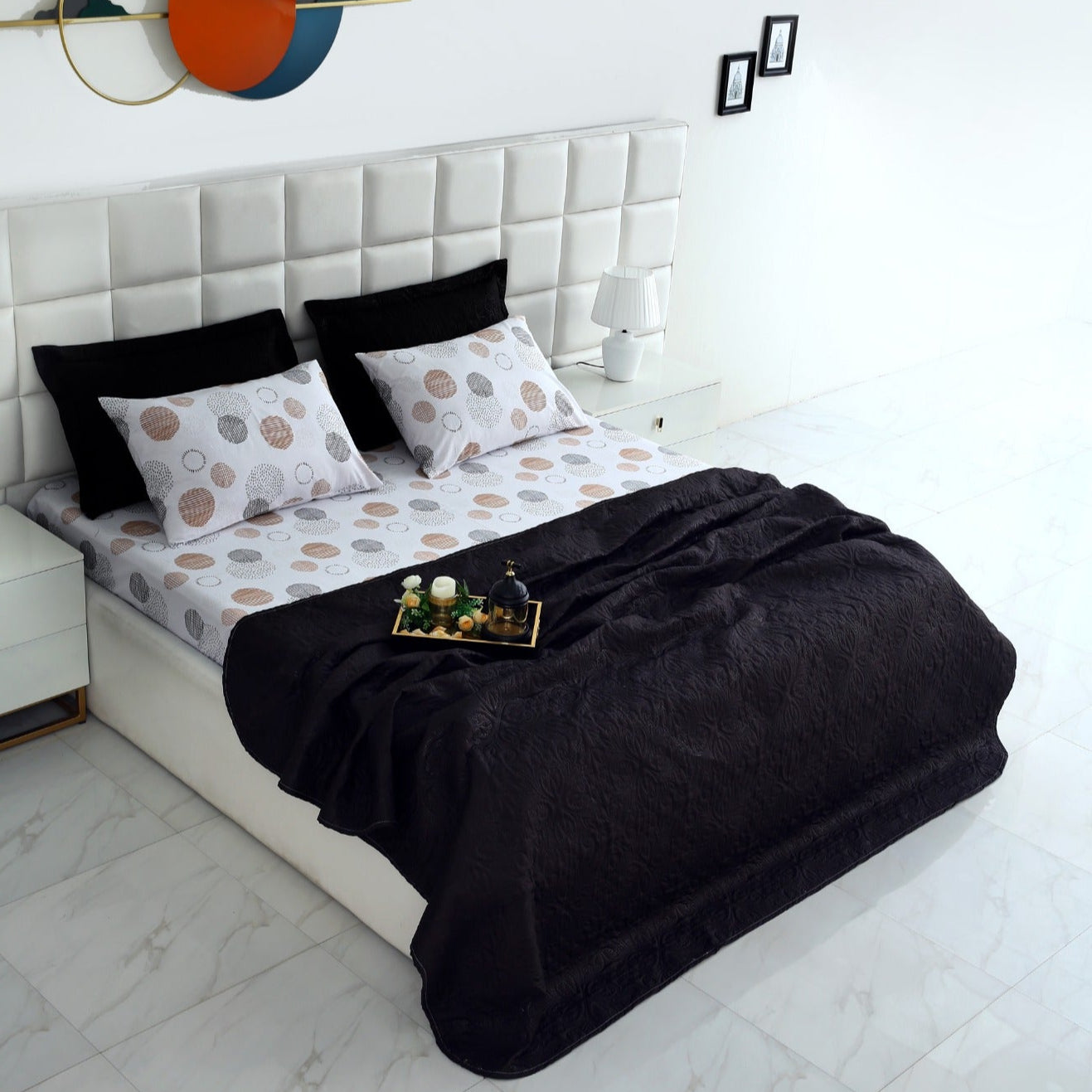6 PCs Luxury Bed Spread Set-Circle Art Bed Spread Apricot