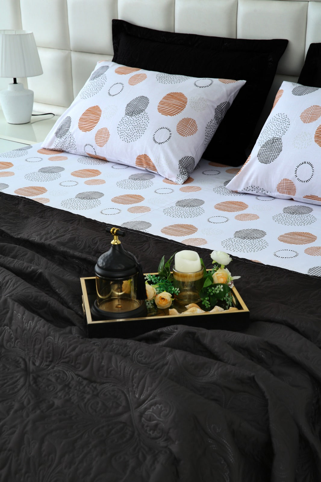6 PCs Luxury Bed Spread Set-Circle Art Bed Spread Apricot
