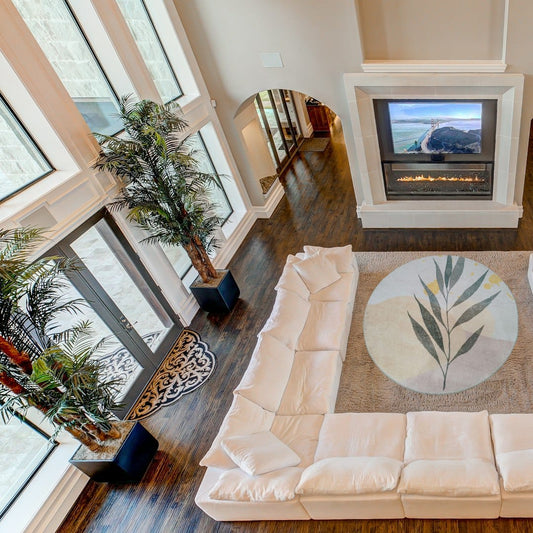 Living Room Rug 120 CM Round-Flower Pattern Apricot