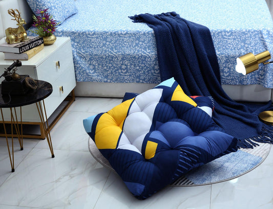 Digital Printed Square Floor Cushions-Rainbow ZigZag cushions Apricot