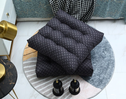 Digital Printed Square Floor Cushions-Plaid cushions Apricot