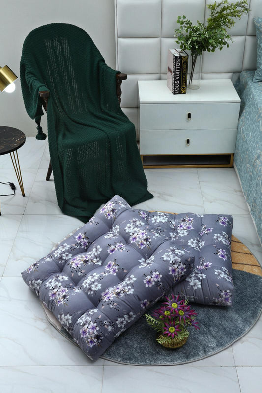 Digital Printed Square Floor Cushions-White Rose cushions Apricot