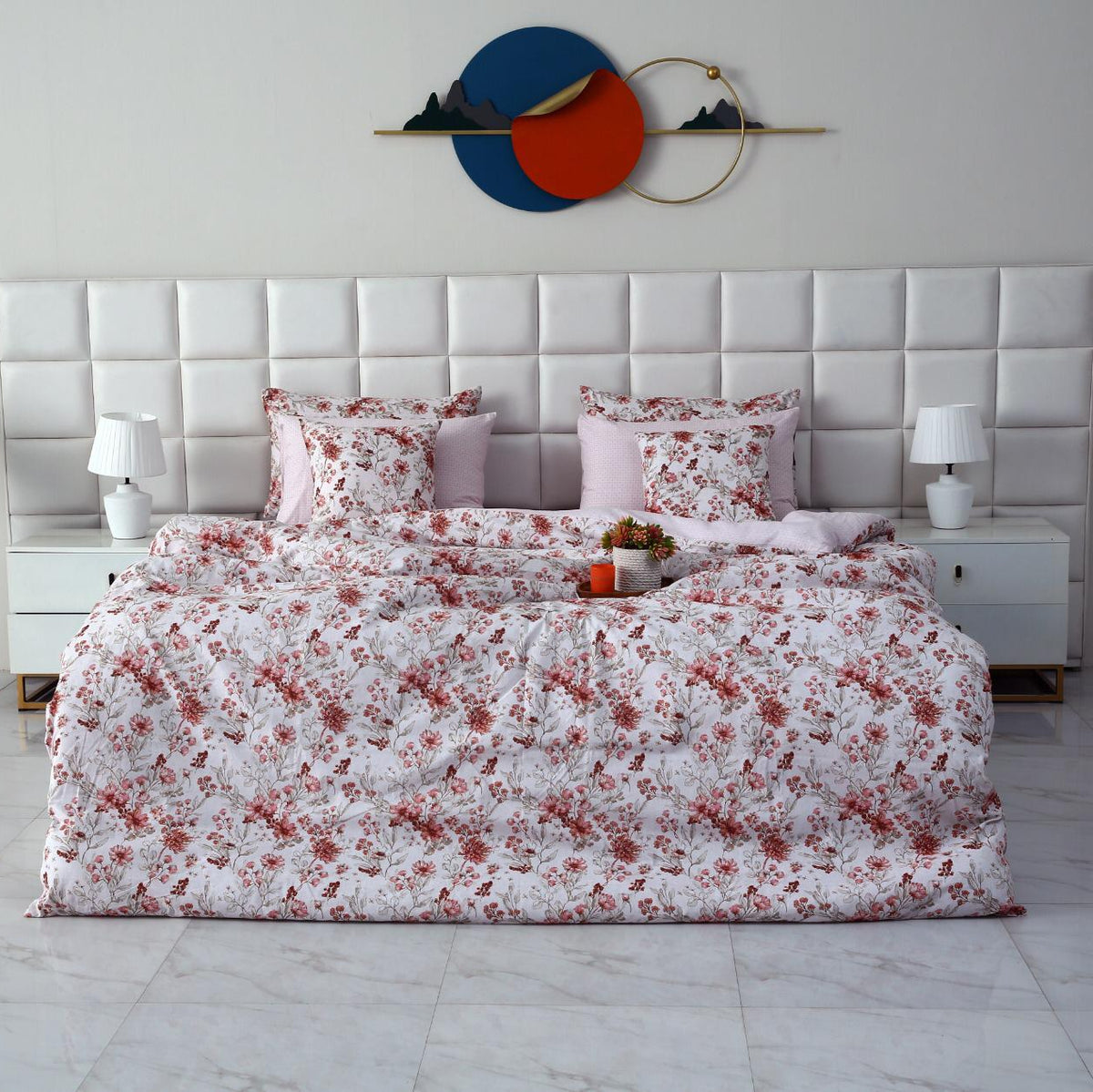 8PCs Duvet Cover-Pastel Botanical Bed Sheets Apricot