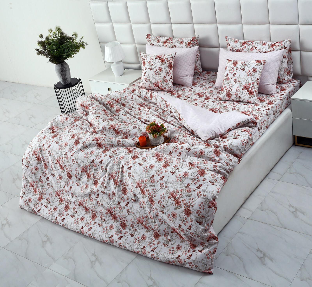 8PCs Duvet Cover-Pastel Botanical Bed Sheets Apricot