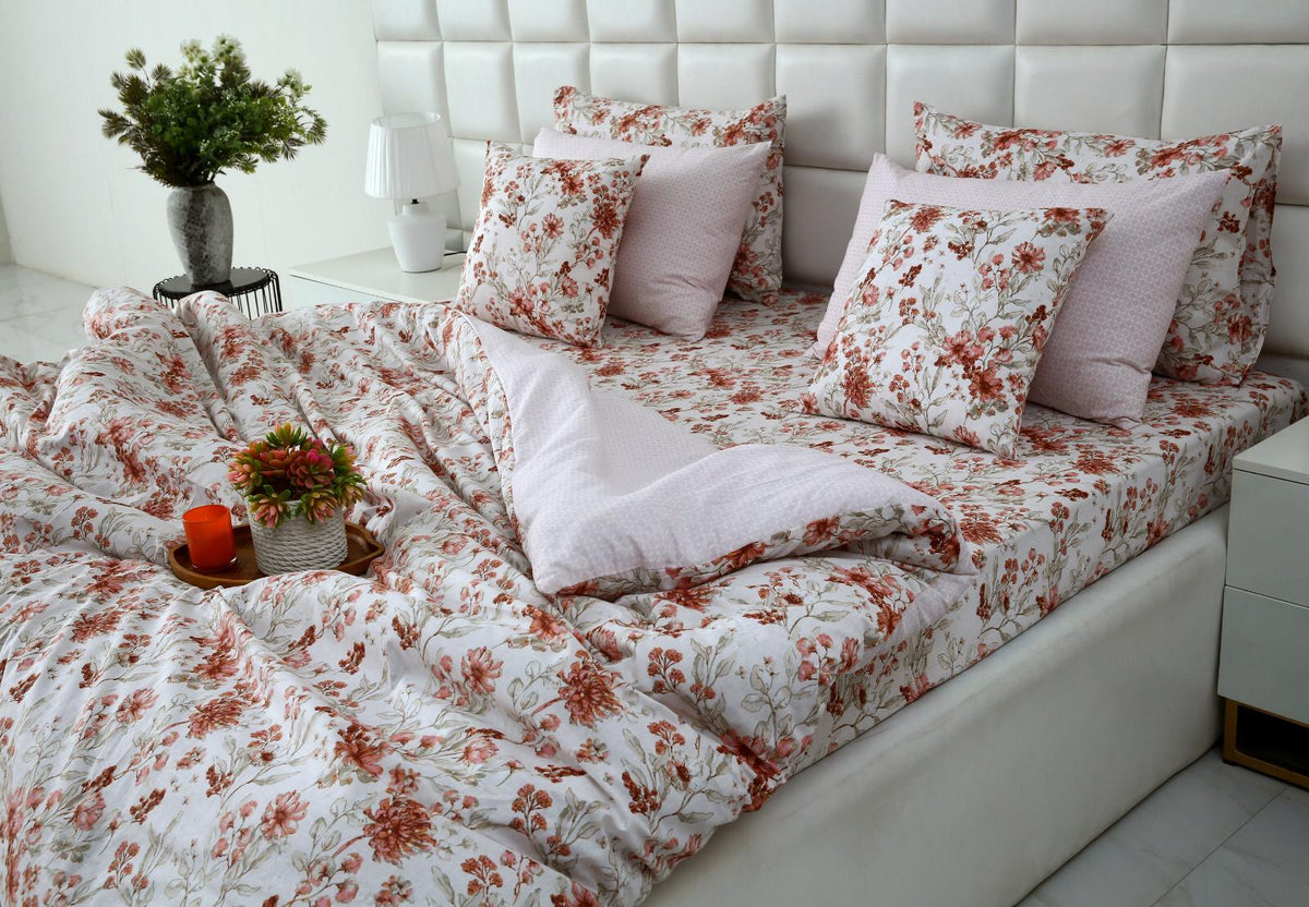 8PCs Duvet Cover-Pastel Botanical Bed Sheets Apricot