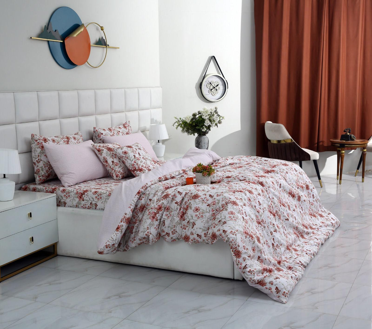 8PCs Duvet Cover-Pastel Botanical Bed Sheets Apricot