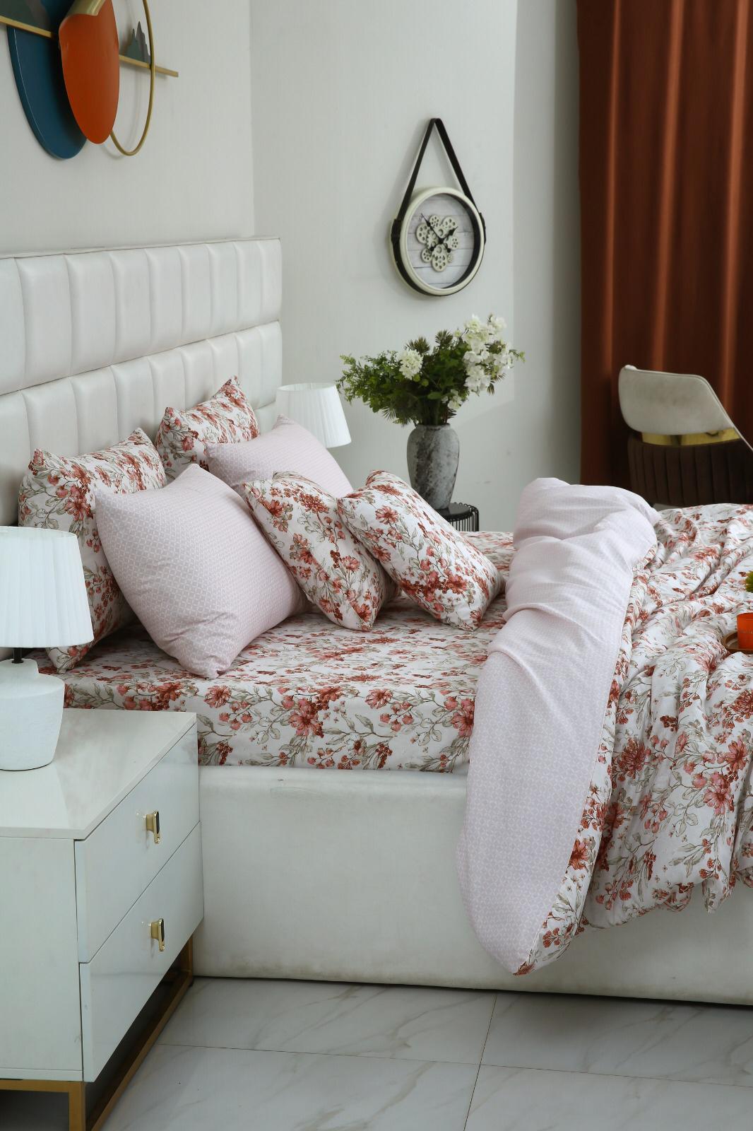 8PCs Duvet Cover-Pastel Botanical Bed Sheets Apricot