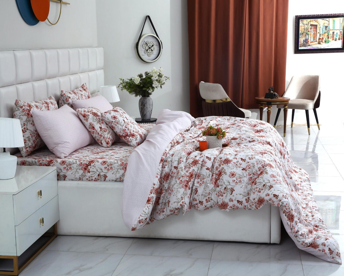 8PCs Duvet Cover-Pastel Botanical Bed Sheets Apricot