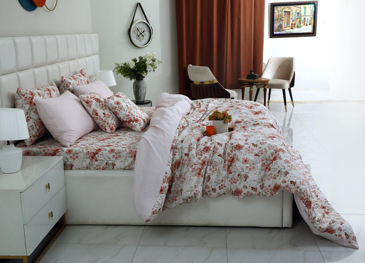 8PCs Duvet Cover-Pastel Botanical Bed Sheets Apricot