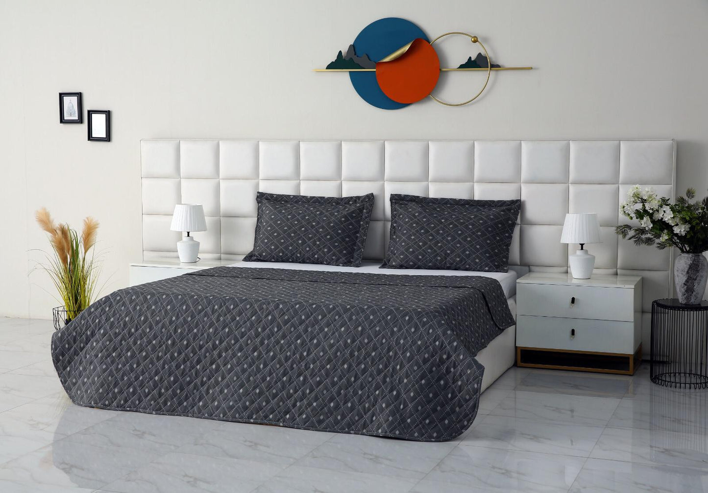 3 PCs Printed Bed Spread Set-Onyx Geometric Bed Spread Apricot
