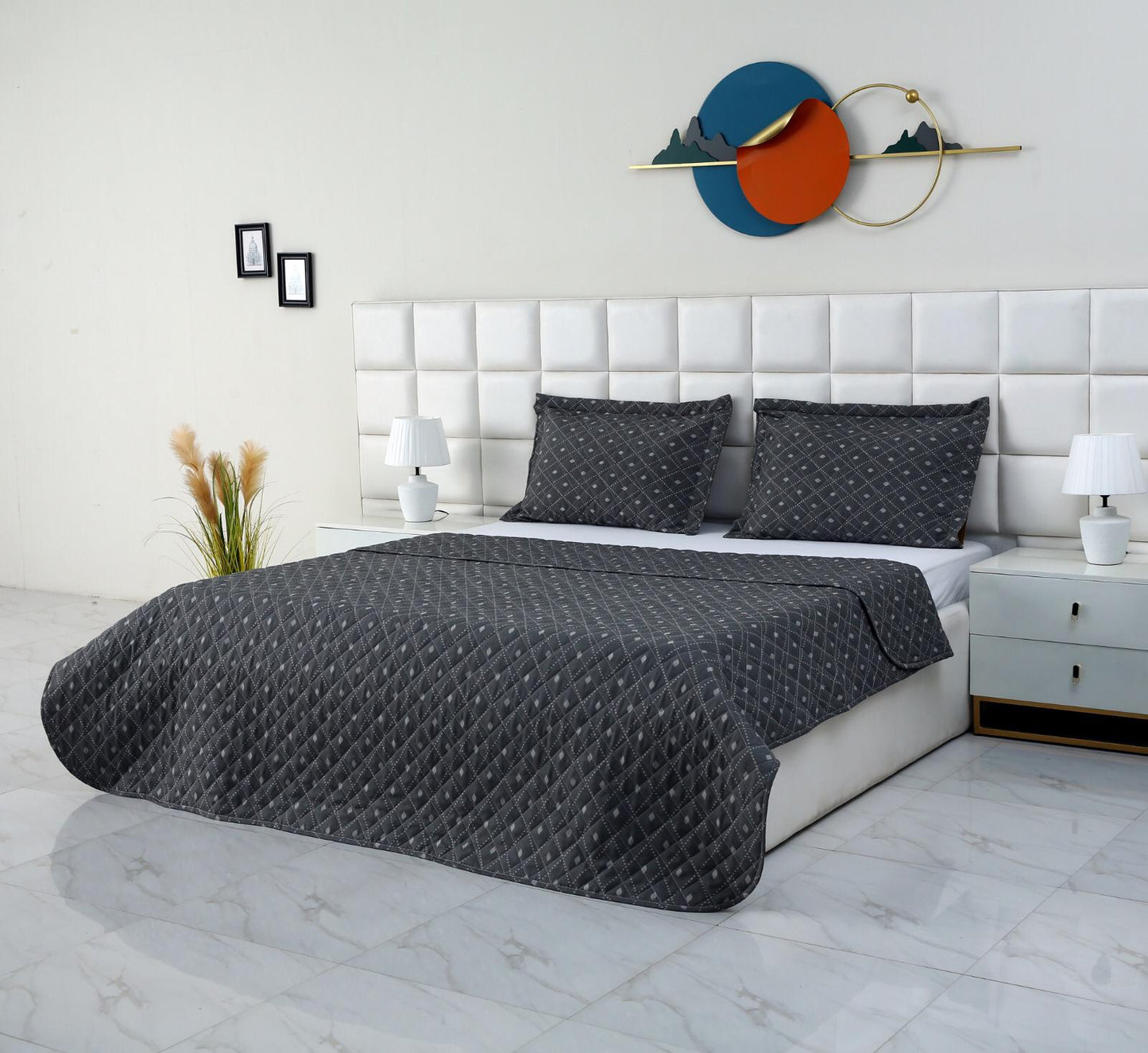 3 PCs Printed Bed Spread Set-Onyx Geometric Bed Spread Apricot