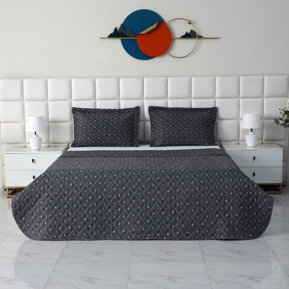 3 PCs Printed Bed Spread Set-Onyx Geometric Bed Spread Apricot