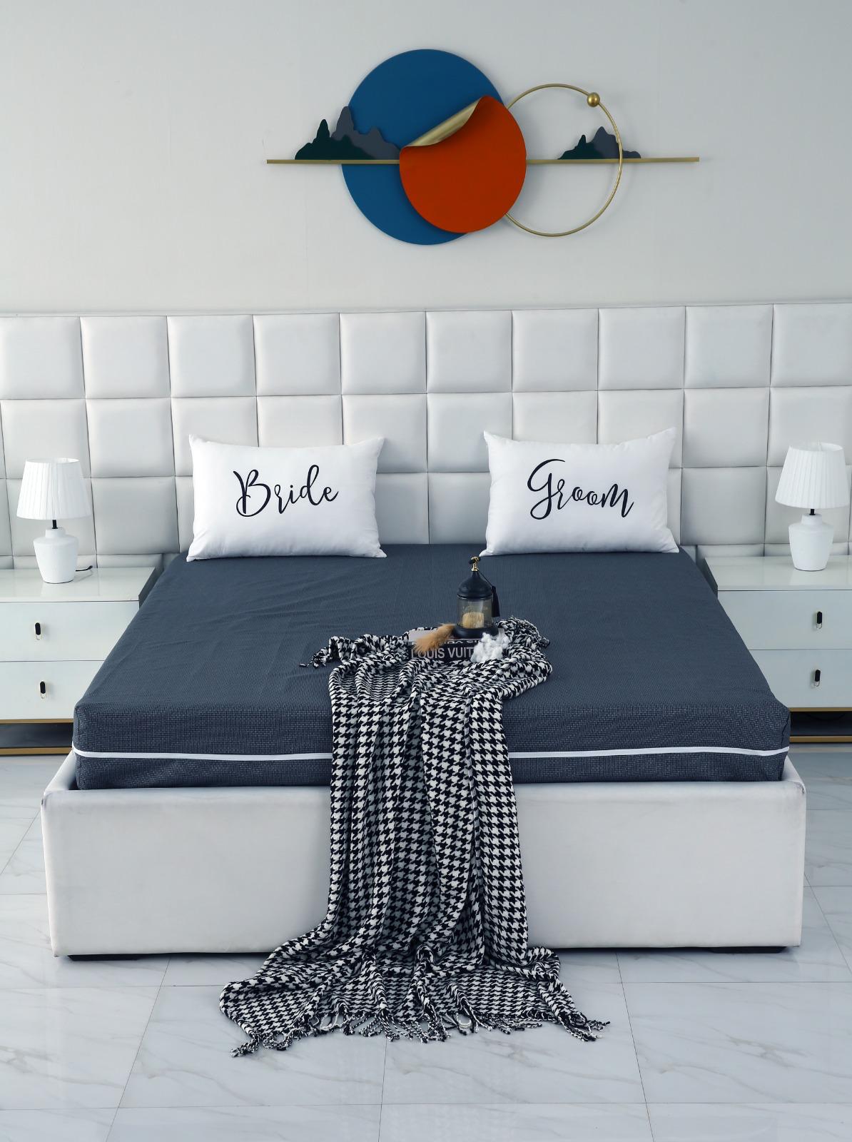 Zipper Mattress Cover Printed-Grey Texture Protectors Apricot
