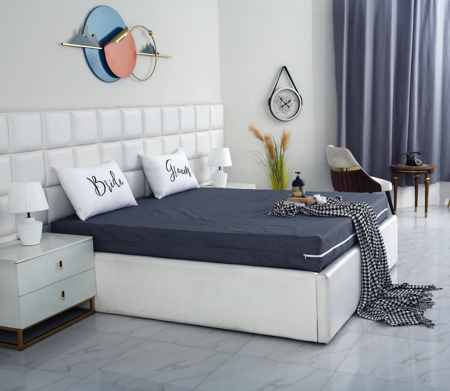 Zipper Mattress Cover Printed-Grey Texture Protectors Apricot