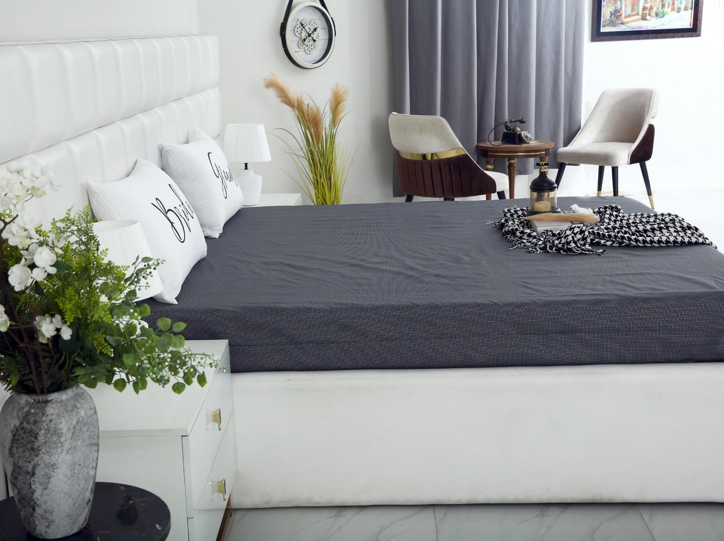 Zipper Mattress Cover Printed-Grey Texture Protectors Apricot