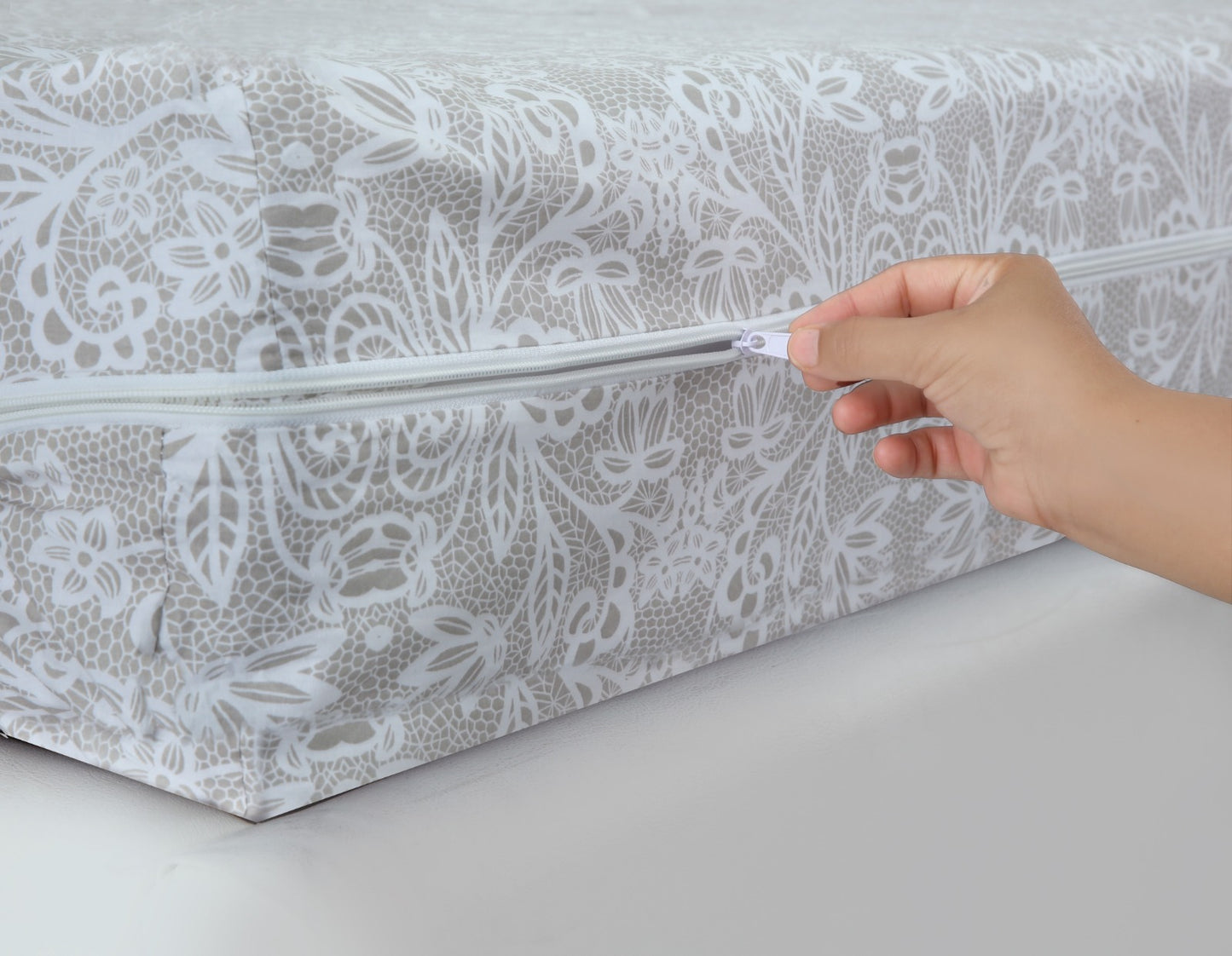 Zipper Mattress Cover Printed-Beige Flower Protectors Apricot
