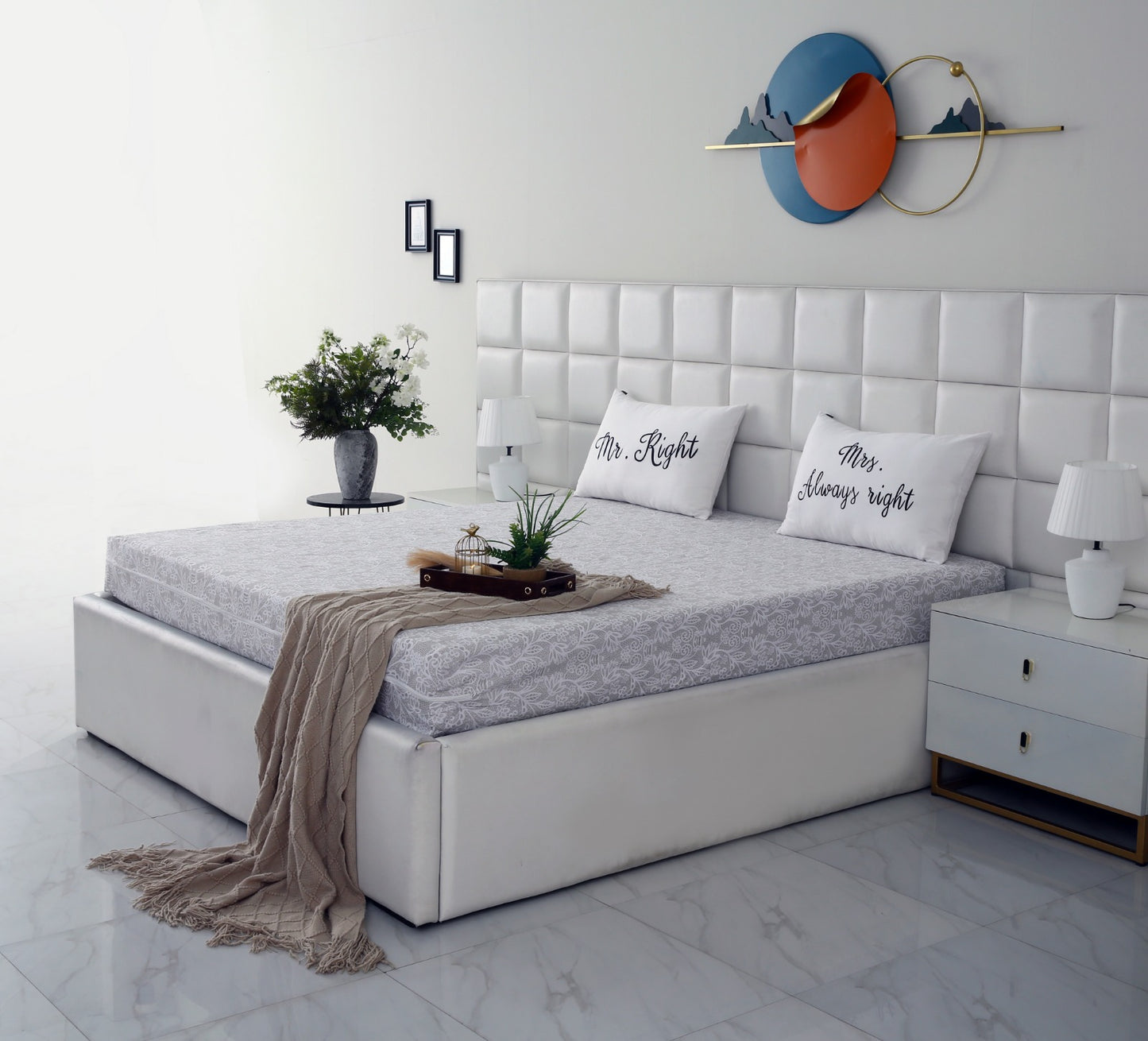Zipper Mattress Cover Printed-Beige Flower Protectors Apricot